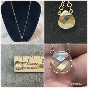 925 Sterling Silver Faceted Crystal Pendant Necklace  18” Inch !!